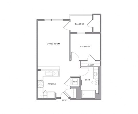 Floor plan for 1 bed, 1 bath, 752 sqft
